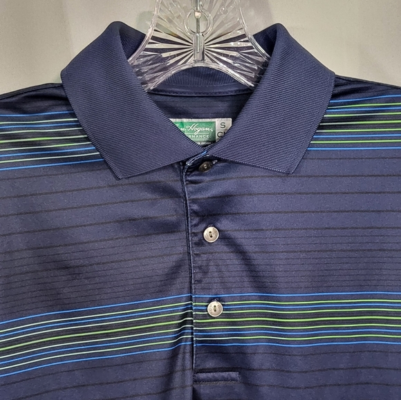 Ben Hogan Men's Blue/Green Striped 3 Button Short Sleeve Polo Shirt Size Small - Picture 4 of 7